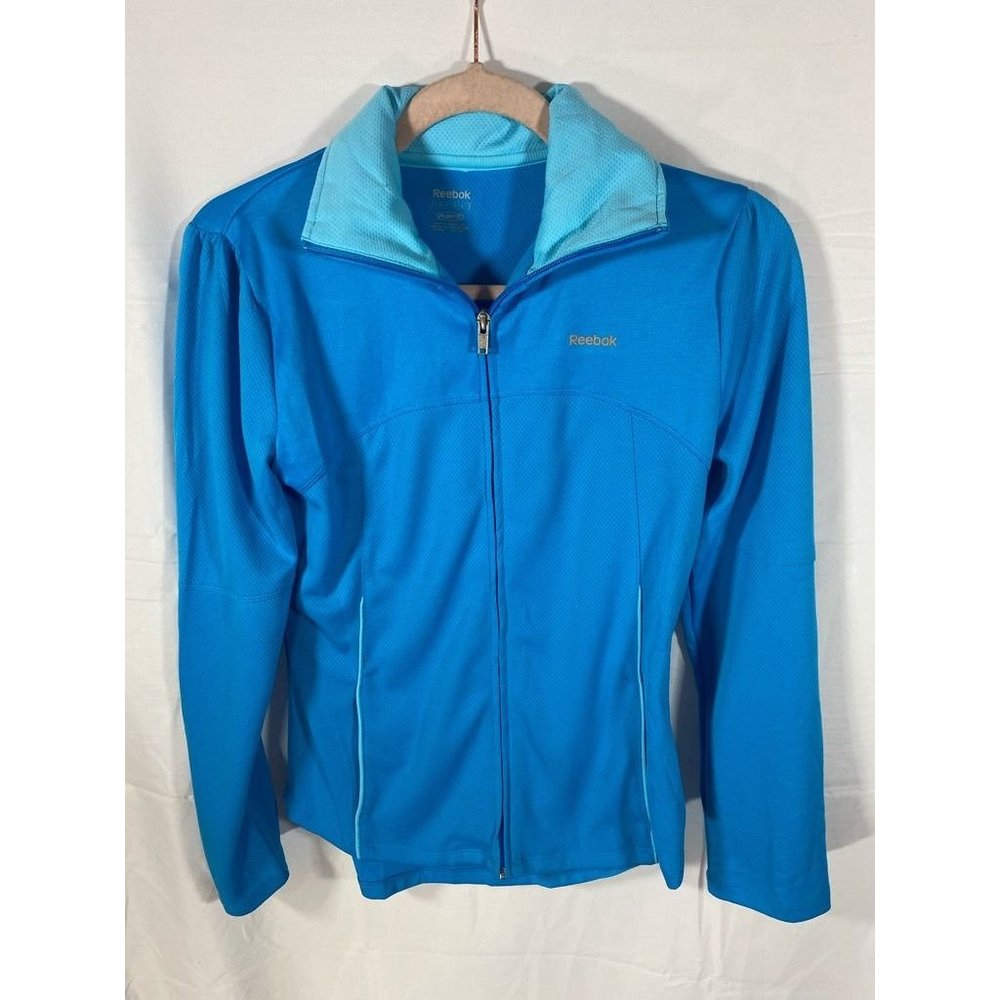 Reebok Play Dry Athletic Jacket Womens Small Blue Zip Long Sleeve Track Ladies.